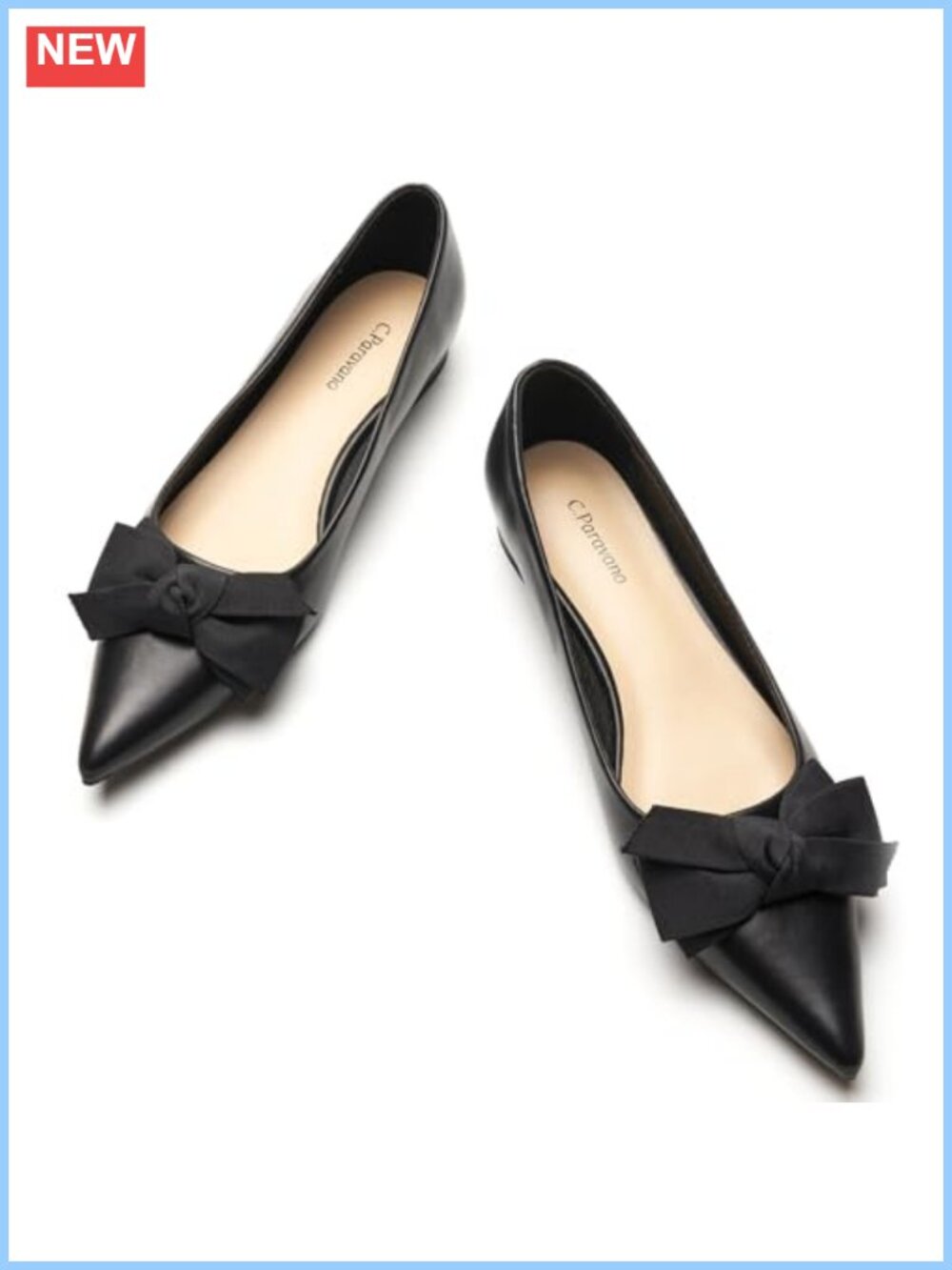 Pointed Toe Ballet Flats Lambskin Lining Memory Cushion Bow Business Casual